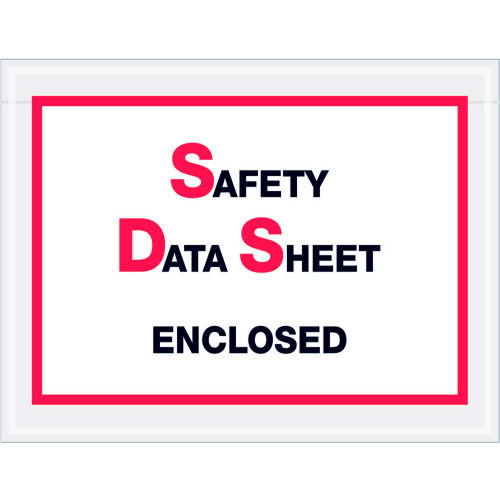 Full Face SDS Envelopes, &quot;Safety Data Sheet Enclosed&quot; Print, 5&quot;L x 6-1/2&quot;W, Clear, 1000/Pack