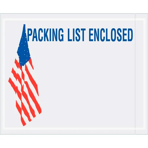 Panel Face Envelopes, USA Flag "Packing List Enclosed" Print, 51/2"Wx4