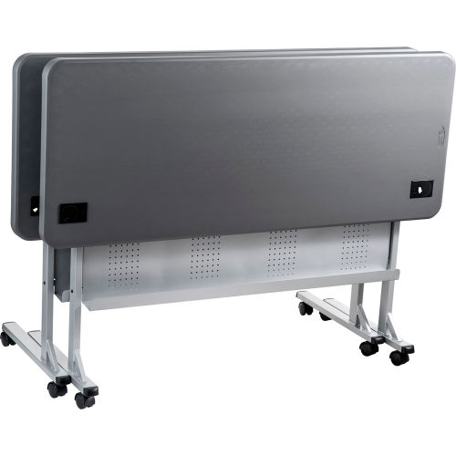 24 X 60 Flip-n-Store Training Table Charcoal Slate Grey Industrial Rectangular Plastic 
