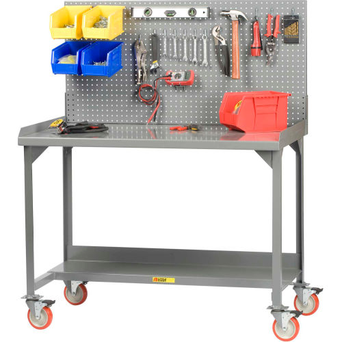 Little Giant WM-2848-LP 48&quot;W x 28&quot;D Mobile Welded Workbench with Backstops and Louvered Panel