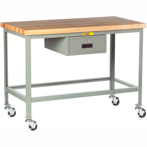 Little Giant® WT-3060-3R-DR Mobile Butcher Block Top Tables, Drawer - 60"W x 30"D x 35"H