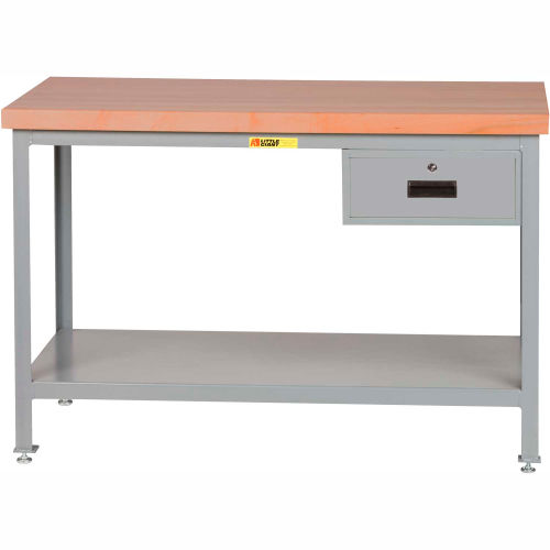 Little Giant WTS-2448-LL-DR 48"W x 24"D Butcher Block Top Tables, 2 Shelf, Drawer