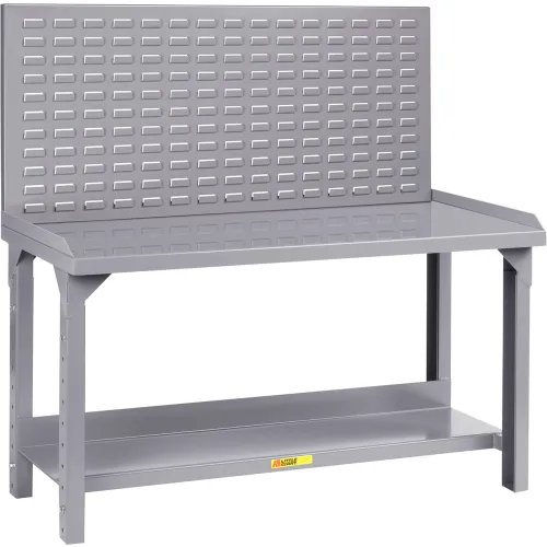 Little Giant WSL2-2448-AH-LP Adjustable Height Welded Steel Workbench with Back and End Stop and Louvered Panel, 5000lbs Capacity, 24" Length, 48" Width