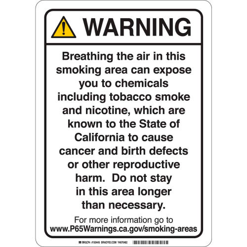 Brady® 150482 Prop 65 Regulatory Sign Smoking 10" x 7" Aluminum Black on White