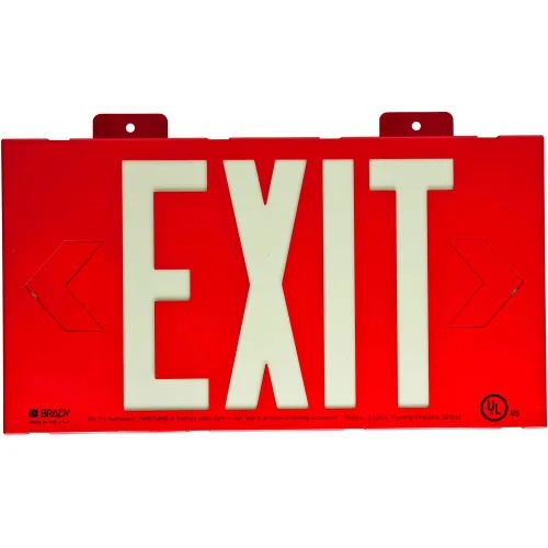 Brady® 90839B BradyGlo Exit Sign, 12-Side w/ Mount, Glow Red, Plastic, 15-1/4"W x 8-1/4"H