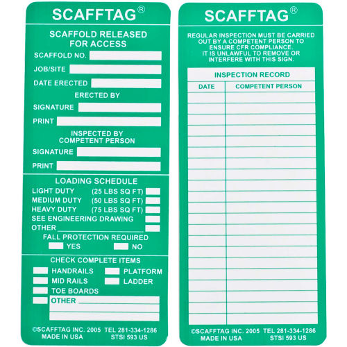 Brady SCAF STSI593 ScaffTag Scaffold Tag Insert 100 Pk 3 1 8 W X 7 