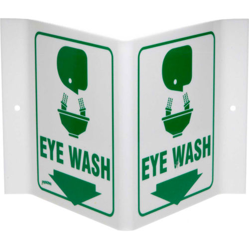 Brady&#174; V1EW03A Eye Wash &quot;V&quot; Sign, 2 Sided, Acrylic, 9&quot;W x 6&quot;H