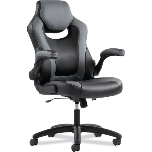 9-One-One High-Back Racing Style Chair with Flip-Up Arms, Supports Up to 225 lb, Black Seat, Gray Back, Black Base