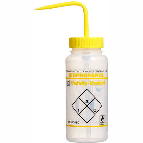 Bel-Art LDPE Wash Bottles 116420624, 500ml, Isopropanol Label, Yellow Cap, Wide Mouth, 3/PK