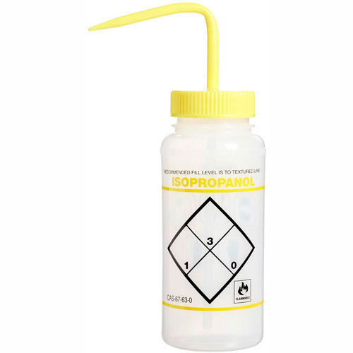Bel-Art LDPE Wash Bottles 116460624, 500ml, Isopropanol Label, Yellow Cap, Wide Mouth, 6/PK