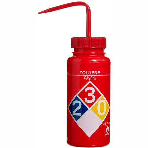 Bel-Art LDPE Wash Bottles 117160016, 500ml, Toluene Label, Red Cap, Wide Mouth, 4/PK