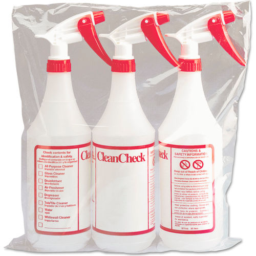 Boardwalk® 32 oz. Trigger Spray Bottle, Clear/Red, HDPE Plastic, 3/Pack