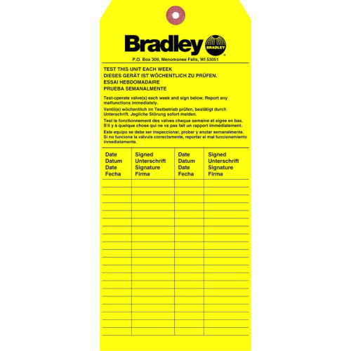Bradley 204421 Emergency Eyewash Or Safety Shower Inspection Tag