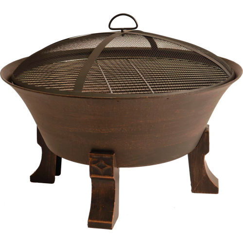Bluegrass Living 26" Cast Iron Deep Bowl Fire Pit w/ Cooking Grid,Weather Cover,Spark Screen,Poker