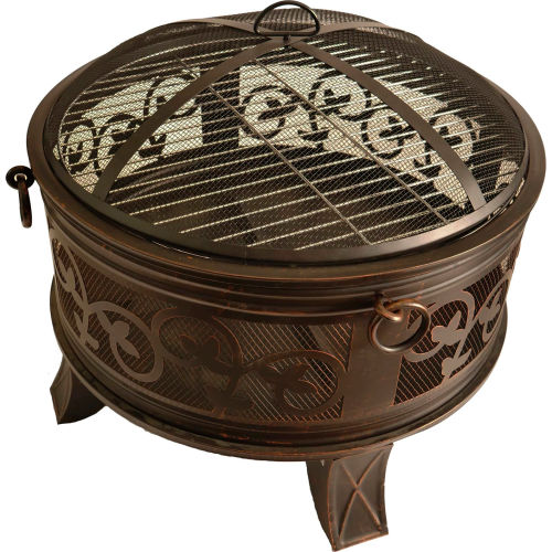 Bluegrass Living 26" Steel Deep Bowl Fire Pit w/ Cooking Grid, Weather Cover, Spark Screen, Poker