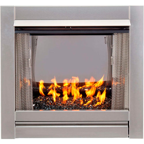 Duluth Ventless Stainless Gas Fireplace Insert w/ Black Glass