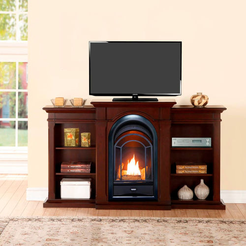 ProCom Dual Fuel Ventless Gas Fireplace System, 10000 BTU, T-Stat Control, Chocolate w/ Shelves