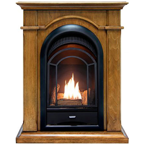 ProCom Dual Fuel Ventless Gas Fireplace System w/ Corner Combo Mantel, Toasted Almond, 15000 BTU