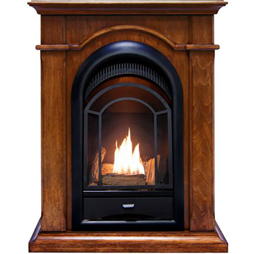 ProCom Dual Fuel Ventless Gas Fireplace System w/ Corner Combo Mantel, Walnut, 15000 BTU