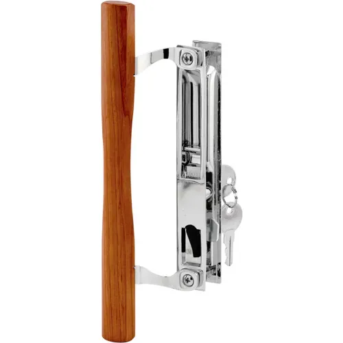 Prime-Line C 1149 Keyed Sliding Door Handle Set With Wood Pull And Key, Chrome, Diecast