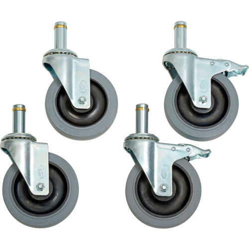 Stem Caster Set, ESD, 5in Polyurethane, 2 Swivel, 2 Brake, 1200 Lb. Capacity
