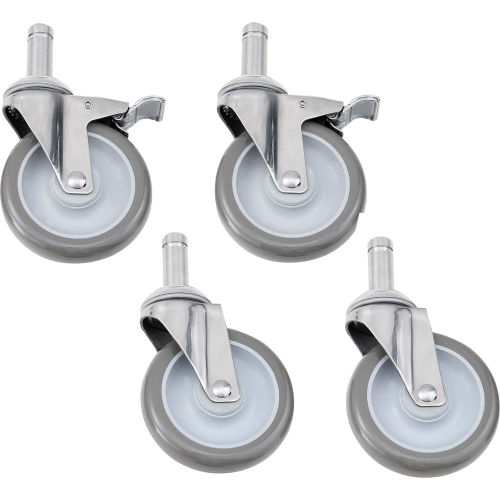Nexel® Stainless Steel Stem Casters - Set of (4) 5in Polyurethane, (2) with Brakes 1200 Lb. Cap.