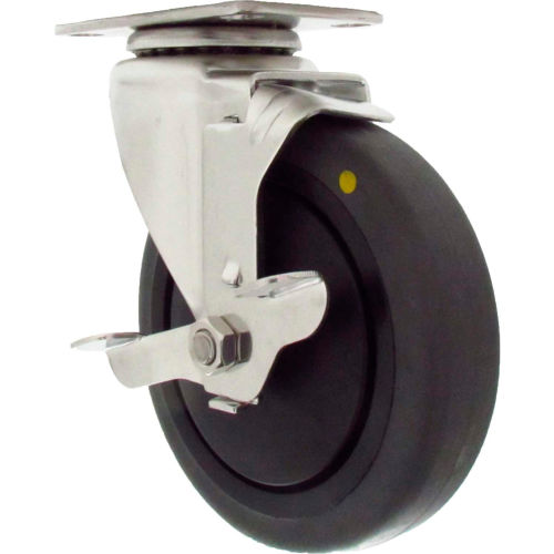 Durable Superior Casters Swivel Top Plate Caster - 4"Dia. Conduct Thermo Rbr with Top Lock Brk