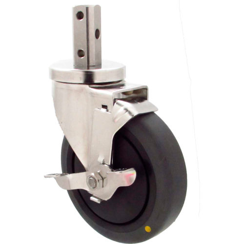 Durable Superior Casters Swivel Stem Caster - 4&quot;Dia. Cond. Thermo Rbbr with Top Lock Brake, 2&quot;H Stem