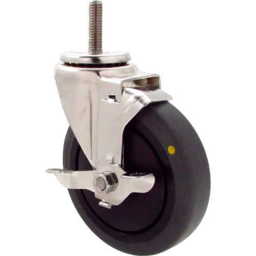 Durable Superior Casters Swivel Stem Caster - 4&quot;Dia. Cond. Thermo Rbbr with Top Lock, 1-1/2&quot;H Stem