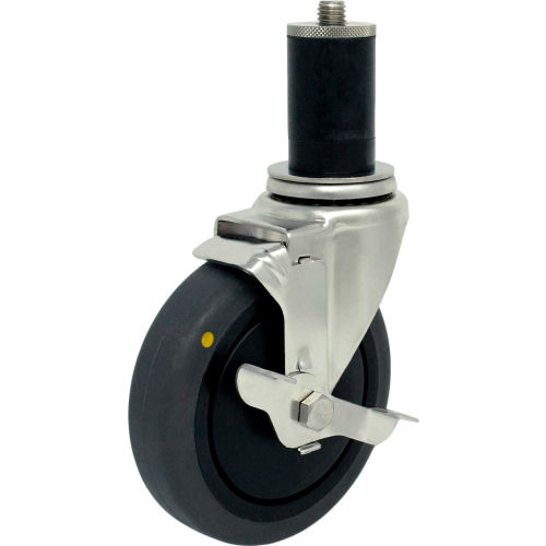 Durable Superior Casters Expansion Stem Caster - 4"Dia. Cond Thermo Rubber, Bearings, Tech Lk Brk
