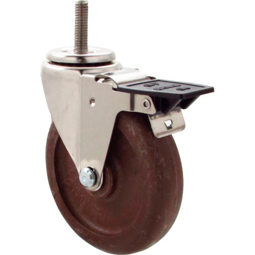 Durable Superior Casters Swivel Stem Caster - 3"Dia. Brimstone with Tech Lock Brk, 1-1/2"H Stem