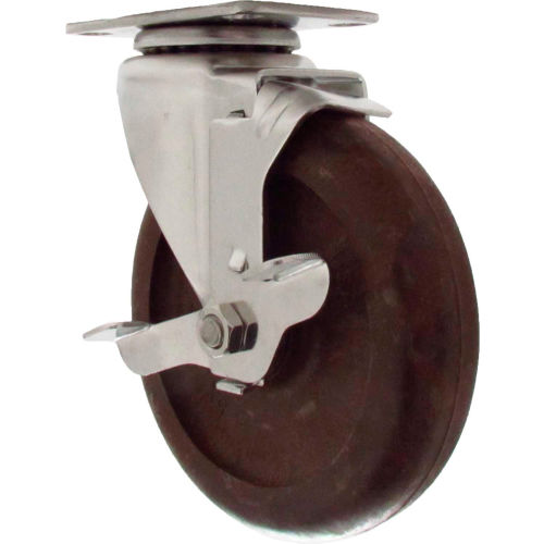 Durable Superior Casters Swivel Top Plate Caster - 4&quot;Dia. Brimstone with Top Lock Brake