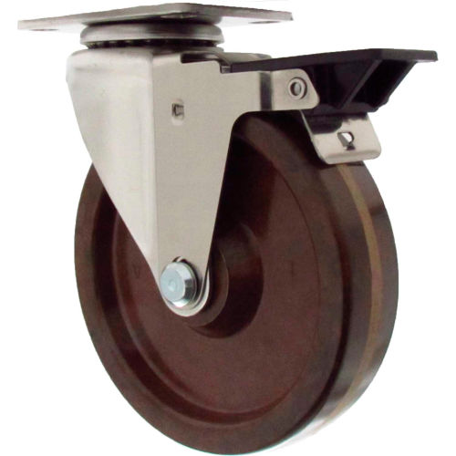 Durable Superior Casters Swivel Top Plate Caster - 3&quot;Dia. High Temp Phenolic with Tech Lock