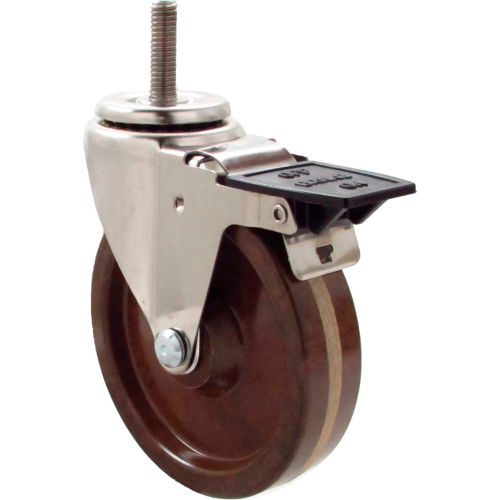 Durable Superior Casters Swivel Stem Caster - 4&quot;Dia. High Temp Phenolic with Tech Lock, 1-1/2&quot;H Stem