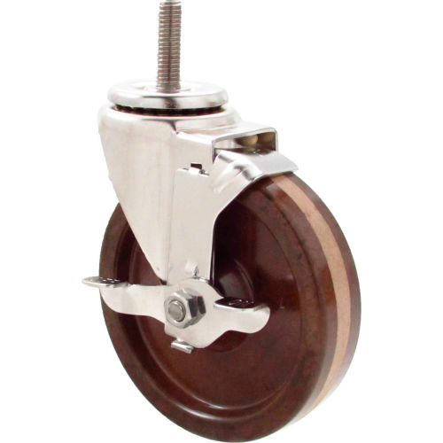 Durable Superior Casters Swivel Stem Caster - 5&quot;Dia. High Temp Phenolic with Top Lock, 1-1/2&quot;H Stem
