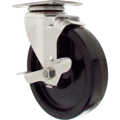 Durable Superior Casters Swivel Top Plate Caster - 3&quot;Dia. Phenolic with Top Lock Brake