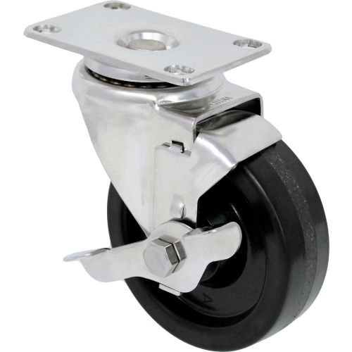 Durable Superior Casters Swivel Top Plate Caster - 4&quot;Dia. Phenolic with Top Lock Brake