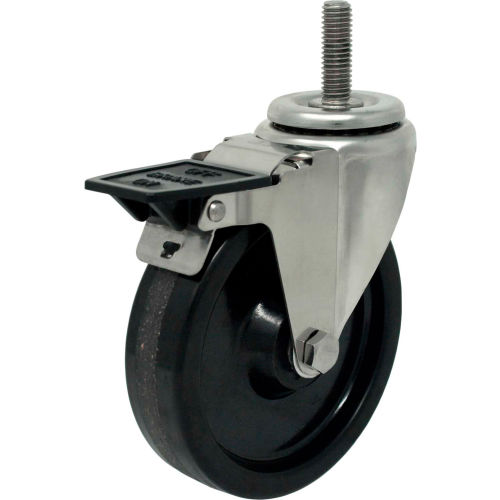 Durable Superior Casters Swivel Stem Caster - 4"Dia. Phenolic, Bore w/ Top Lock Brake, 1-1/2"H Stem