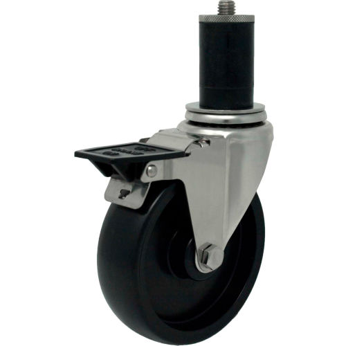Durable Superior Casters Expansion Stem Caster - 4"Dia. Polyolefin, Bore, Tope Lk Brk, 300 Lb. Cap.