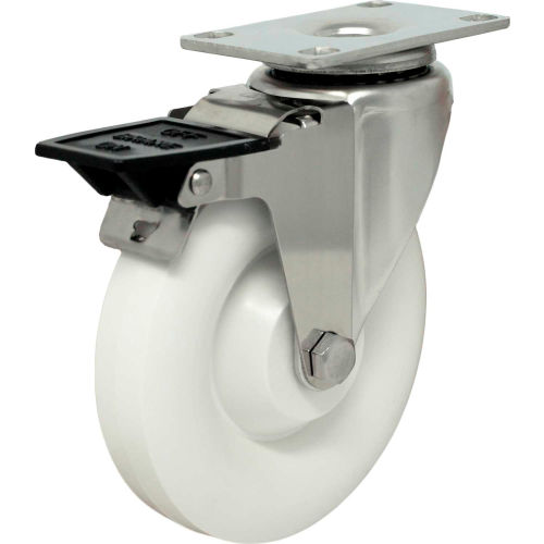 Durable Superior Casters Swivel Top Plate Caster - 5&quot;Dia. Poly with Top Lock Brake - 375 Lb. Cap.