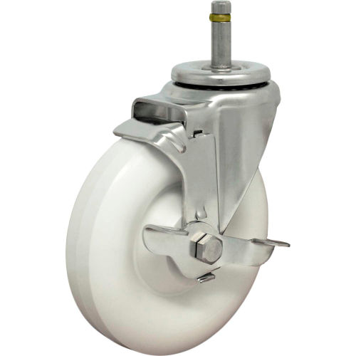 Durable Superior Casters Swivel Stem Caster - 5"Dia. Poly with Tech Lock, 1-3/8"H Stem, 375 Cap Lbs