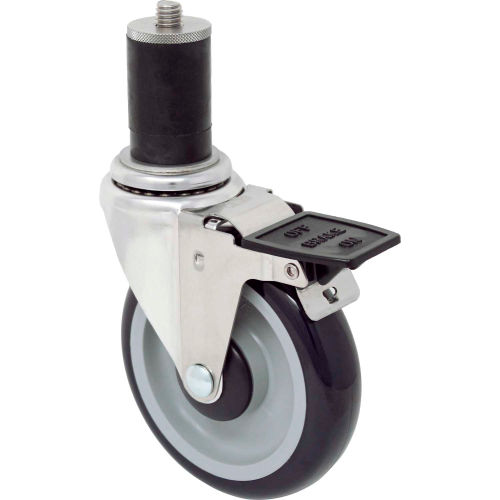Durable Superior Casters Expansion Stem Caster - 4"Dia. Poly-Pro, Precision Bearing, Tech Lk Brk