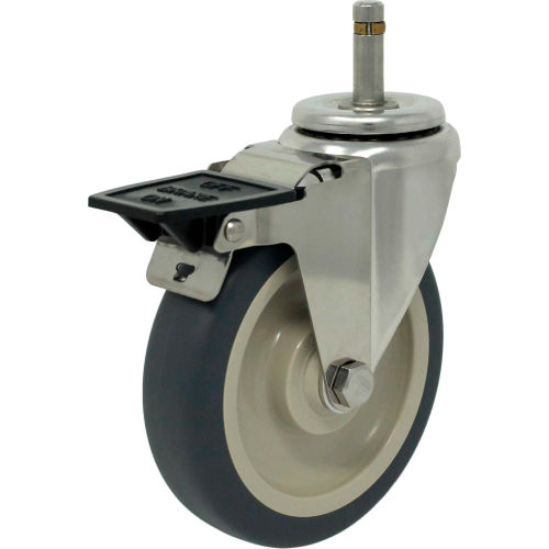 Durable Superior Casters Swivel Stem Caster - 5&quot;Dia. Poly-Pro, Bore with Top Lock, 1-3/8&quot;H Stem