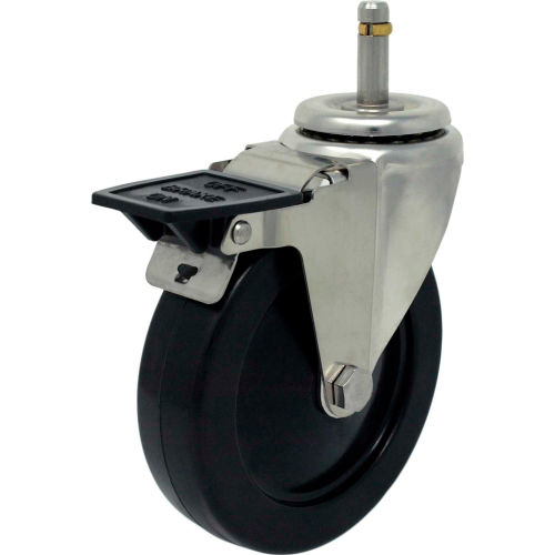 Durable Superior Casters Swivel Stem Caster - 4"Dia. Soft Rubber/Tread with Top Lock, 1-3/8"H Stem