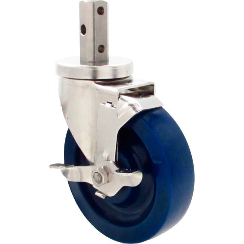 Durable Superior Casters Swivel Stem Caster - 3"Dia. Duralastomer with Top Lock Brake, 2"H Stem