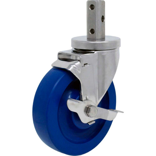 Durable Superior Casters Swivel Stem Caster - 3"Dia. Duralastomer with Tech Lock Brk, 1-1/2"H Stem