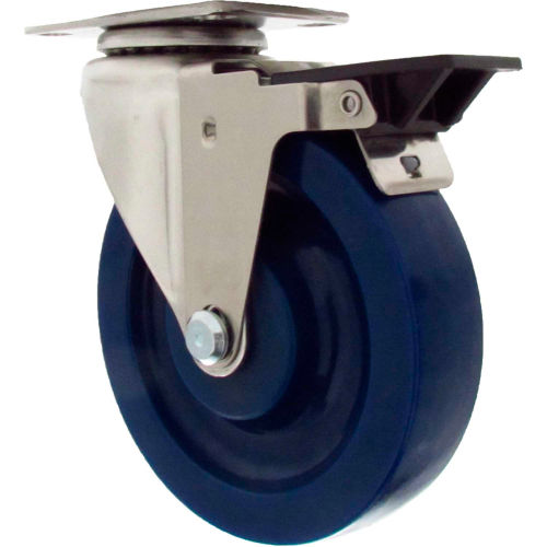Durable Superior Casters Swivel Top Plate Caster - 4&quot;Dia. Duralastomer with Tech Lock