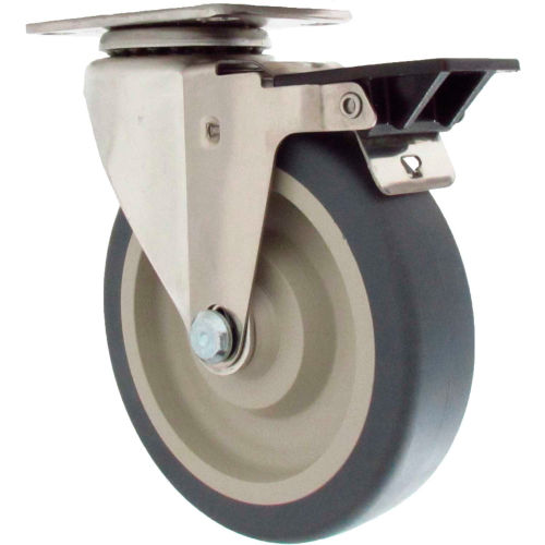 Durable Superior Casters Swivel Top Plate Caster - 4&quot;Dia. Thermo-Pro with Tech Lck with Plain Bore