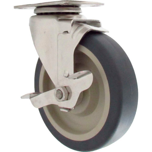 Durable Superior Casters Swivel Top Plate Caster - 4&quot;Dia. Thermo-Pro with Top Lock Brk with Bore