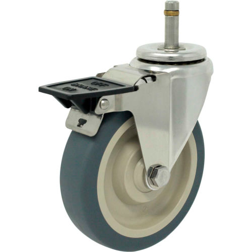 Durable Superior Casters Swivel Stem Caster - 5&quot;Dia. Thermo-Pro, Bore with Top Lock, 1-3/8&quot;H Stem